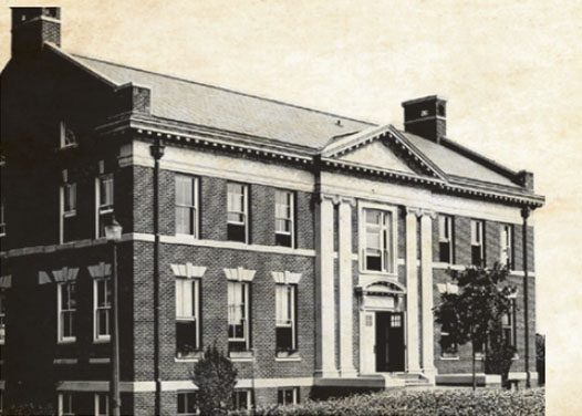 Old photo of a hall on campus