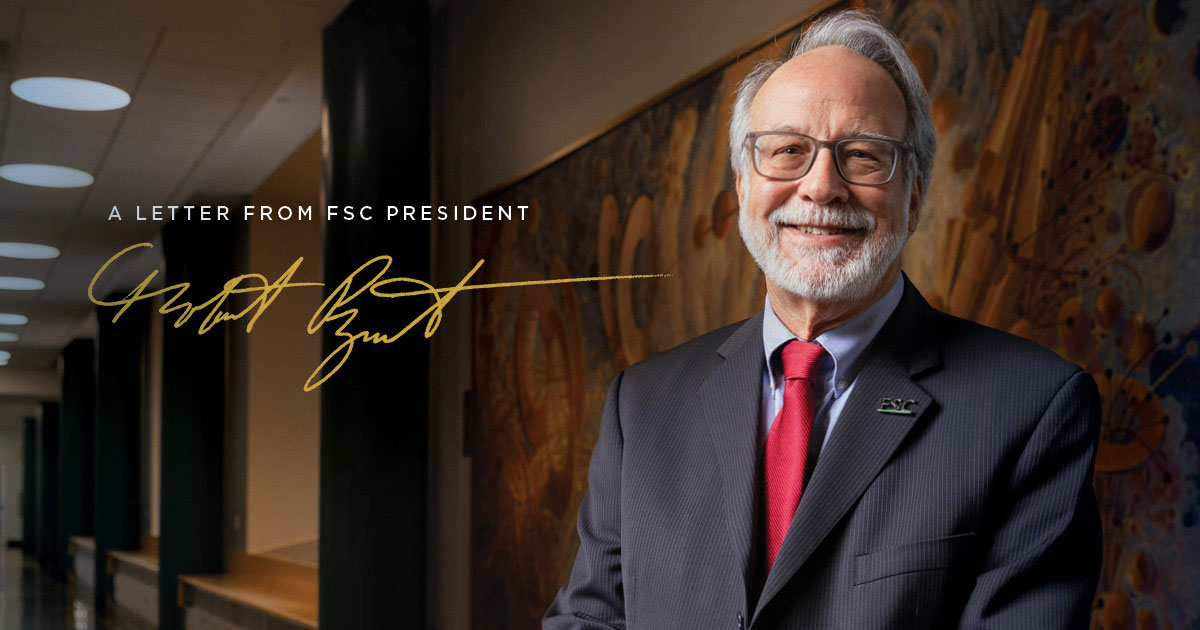 Photo of Dr. Robert Prezant, President of Farmingdale State College with illustrated signature next to photo