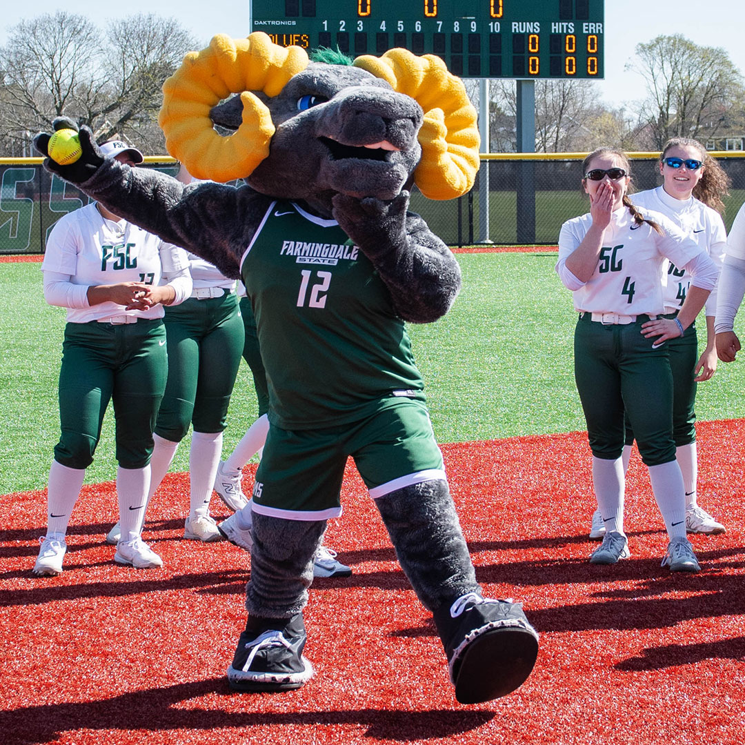 FSC Mascot, Rambo throwing a softball pitch