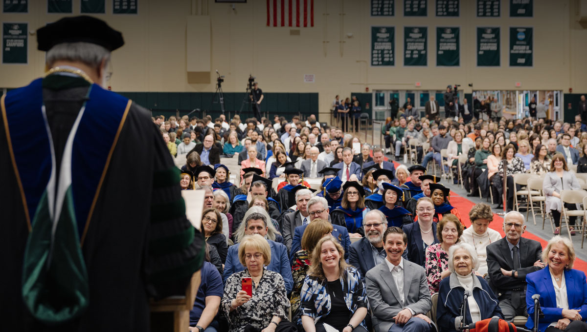 Photo of Dr. Prezant addressing the audience at his Inauguration Ceremony